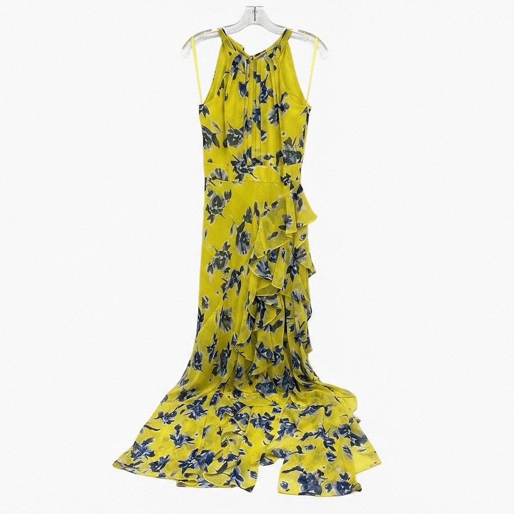 Eliza J Yellow Blue Floral Maxi Dress | Size 2 Regular